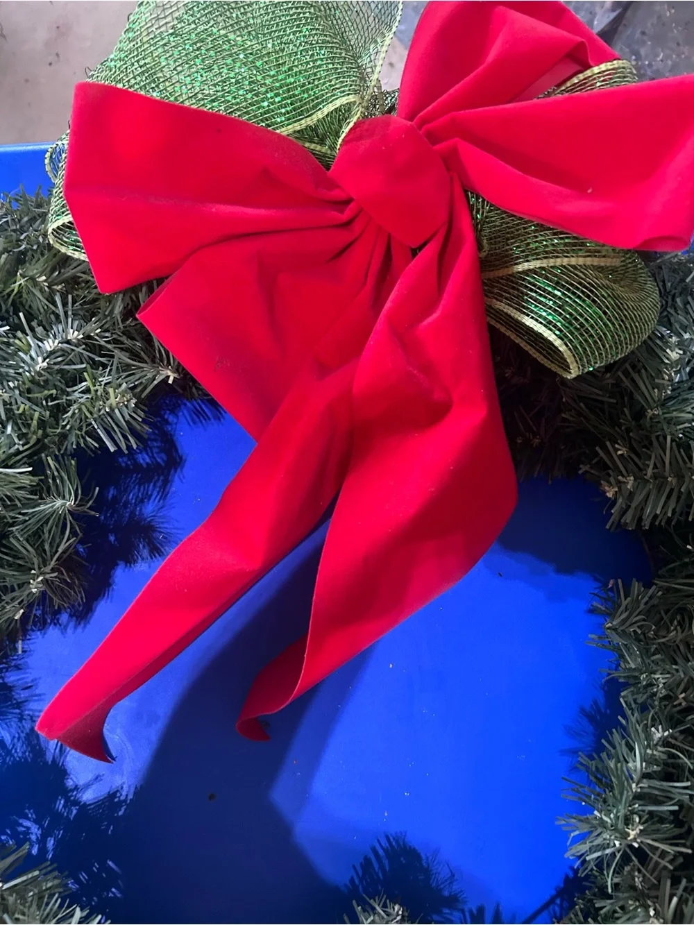 Classic Green Holiday Wreath with Red Velvet Bow